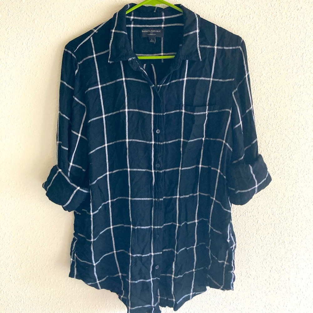 Black and white blocked button up shirt